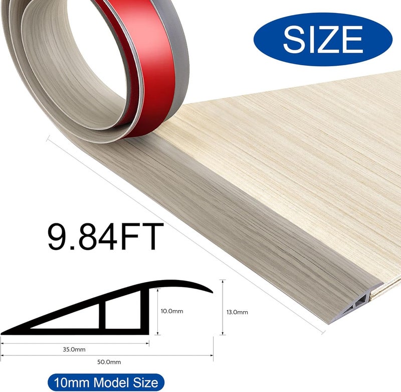 bnell Floor Transition Strip Self Adhesive-PVC Carpet & Floor Edging Trim Strip,Threshold Transitions Suitable for Threshold Height Less Than 10mm (9.84FT_Gray Wood Grain) - Image 3